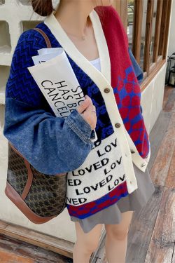 Style Core Aesthetics, New Style Trends Vintage Patchwork Denim Cardigan Sweater