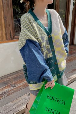 Style Core Aesthetics, New Style Trends Vintage Patchwork Denim Cardigan Sweater
