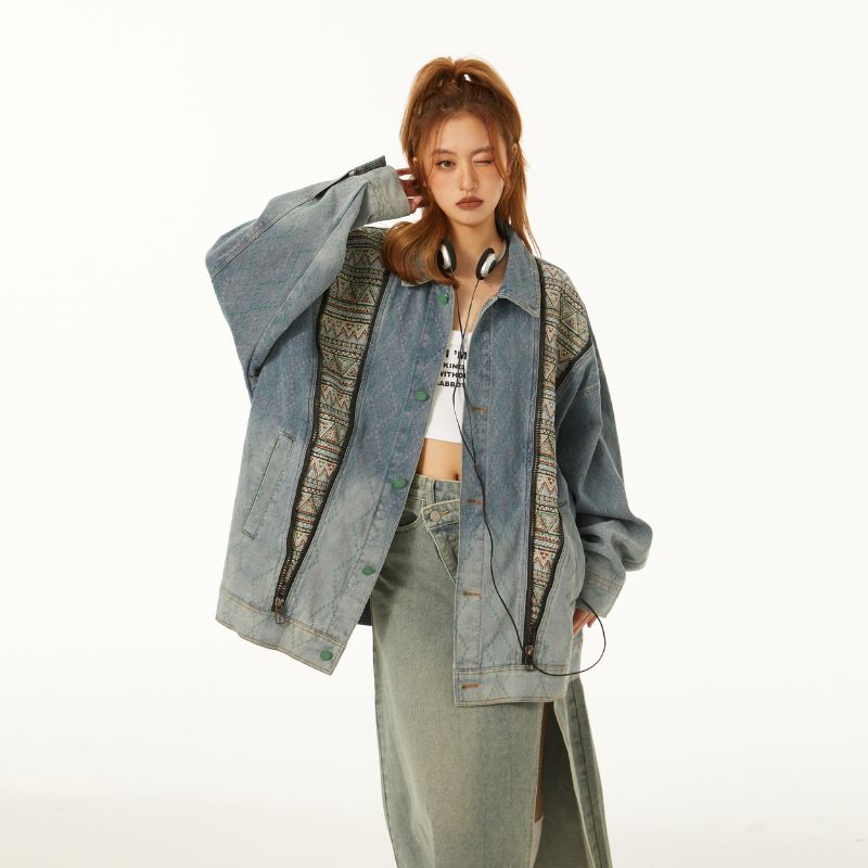 Style Core Aesthetics, New Style Trends Vintage Patchwork Denim Contrast Jacket Style Core Aesthetics, New Style Trends Vintage Patchwork Denim Contrast Jacket