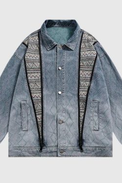Style Core Aesthetics, New Style Trends Vintage Patchwork Denim Contrast Jacket