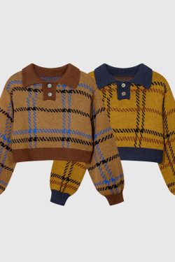 Style Core Aesthetics, New Style Trends Vintage Plaid Knit Crop Top