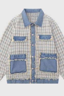 Style Core Aesthetics, New Style Trends Vintage Plaid Patchwork Edged Jacket