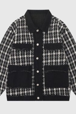 Style Core Aesthetics, New Style Trends Vintage Plaid Patchwork Edged Jacket