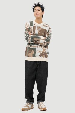 Style Core Aesthetics, New Style Trends Vintage Print Knitted Sweater