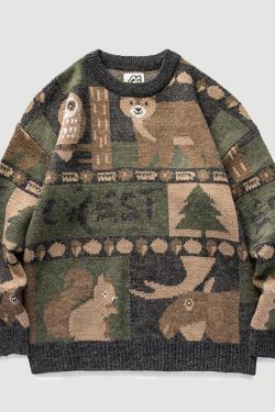 Style Core Aesthetics, New Style Trends Vintage Print Knitted Sweater