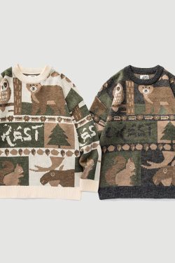 Style Core Aesthetics, New Style Trends Vintage Print Knitted Sweater