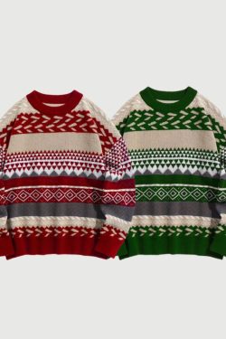 Style Core Aesthetics, New Style Trends Vintage Round Neck Diamond Pattern Sweater