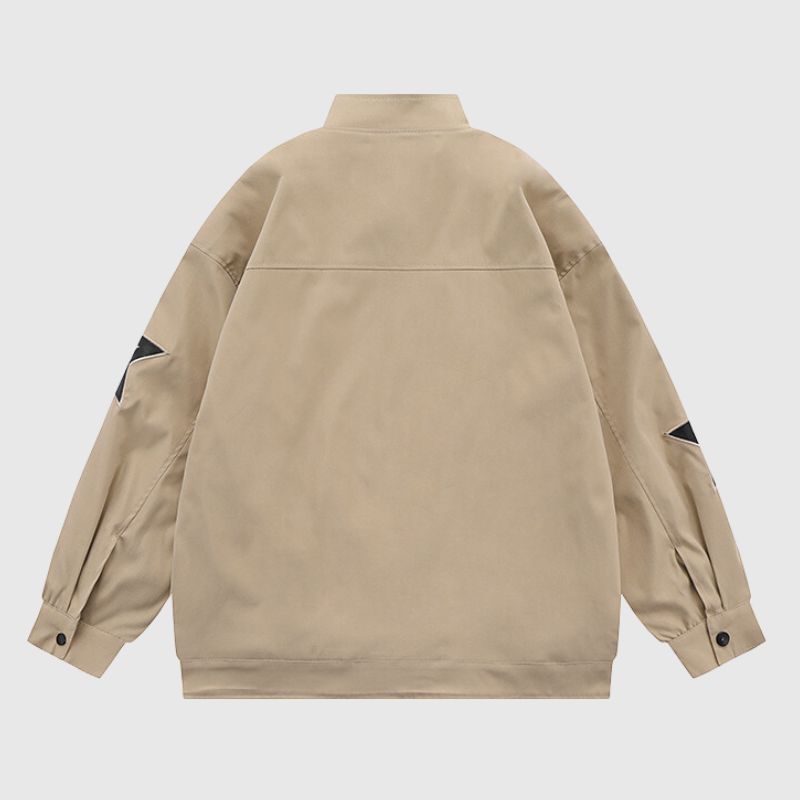 Style Core Aesthetics, New Style Trends Vintage Star Embroidered Stand Collar Jacket Style Core Aesthetics, New Style Trends Vintage Star Embroidered Stand Collar Jacket