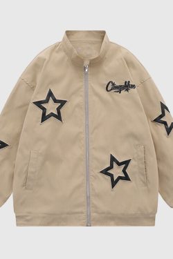 Style Core Aesthetics, New Style Trends Vintage Star Embroidered Stand Collar Jacket