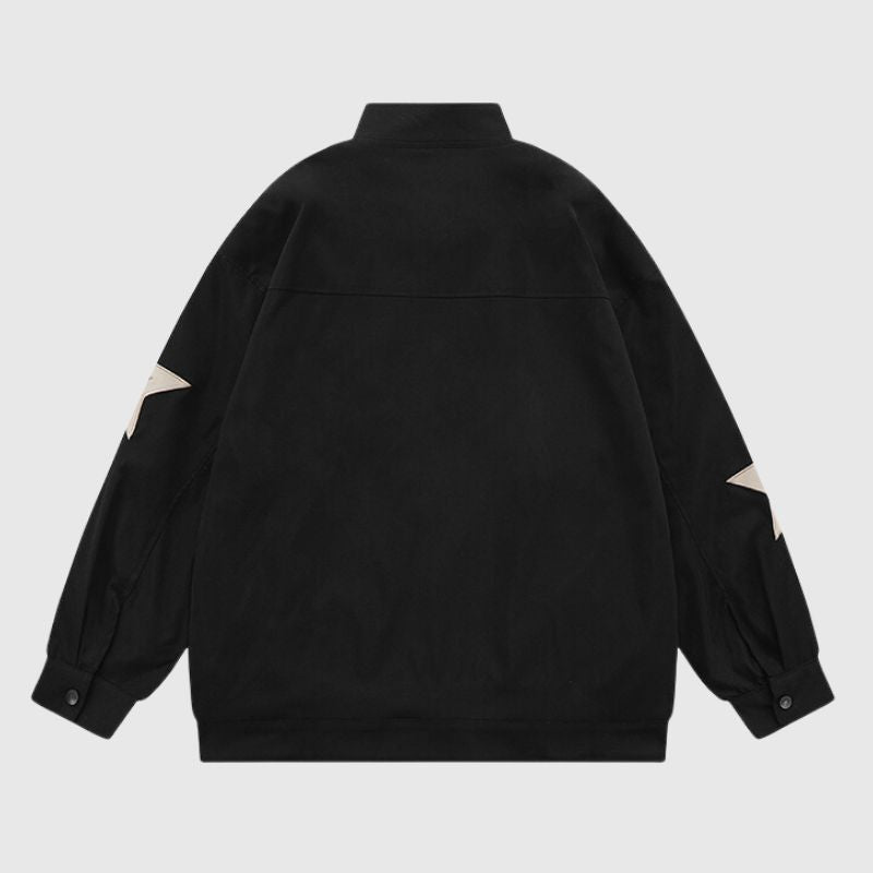 Style Core Aesthetics, New Style Trends Vintage Star Embroidered Stand Collar Jacket Style Core Aesthetics, New Style Trends Vintage Star Embroidered Stand Collar Jacket