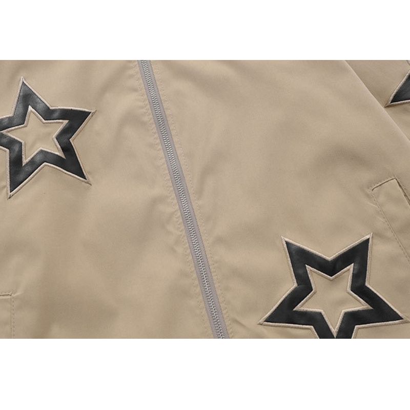 Style Core Aesthetics, New Style Trends Vintage Star Embroidered Stand Collar Jacket Style Core Aesthetics, New Style Trends Vintage Star Embroidered Stand Collar Jacket