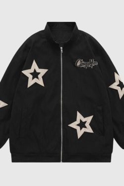 Style Core Aesthetics, New Style Trends Vintage Star Embroidered Stand Collar Jacket
