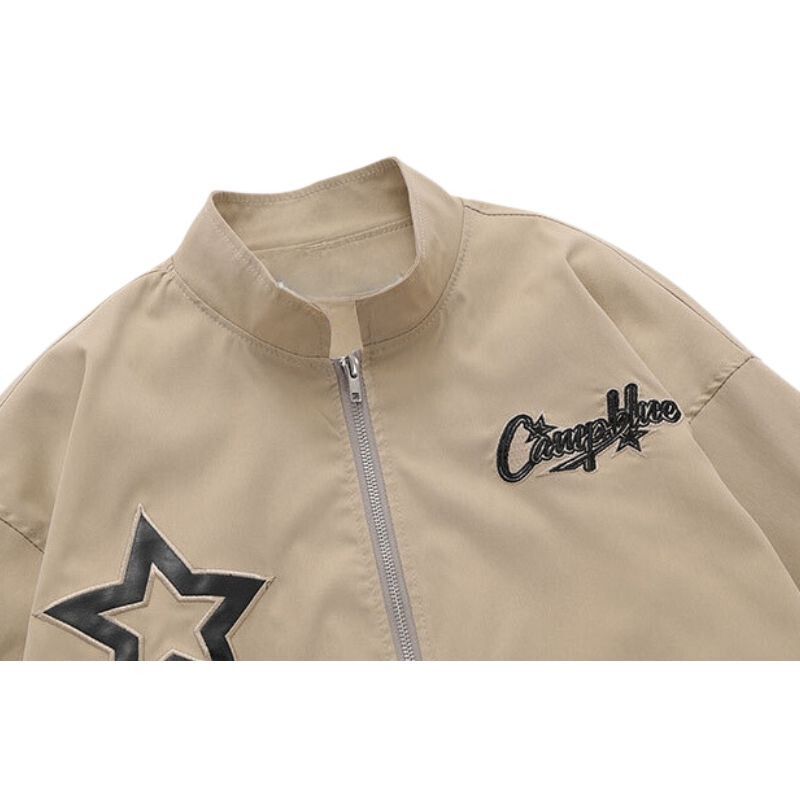 Style Core Aesthetics, New Style Trends Vintage Star Embroidered Stand Collar Jacket Style Core Aesthetics, New Style Trends Vintage Star Embroidered Stand Collar Jacket