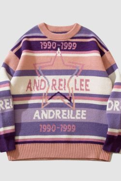 Style Core Aesthetics, New Style Trends Vintage Star Print Striped Sweater