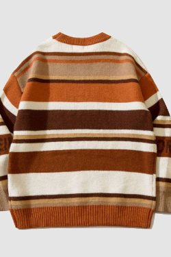 Style Core Aesthetics, New Style Trends Vintage Star Print Striped Sweater