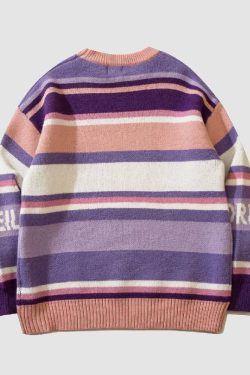 Style Core Aesthetics, New Style Trends Vintage Star Print Striped Sweater