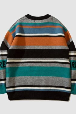Style Core Aesthetics, New Style Trends Vintage Star Print Striped Sweater
