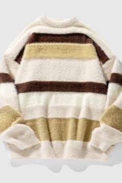 Style Core Aesthetics, New Style Trends Vintage Striped Round Neck Sweater