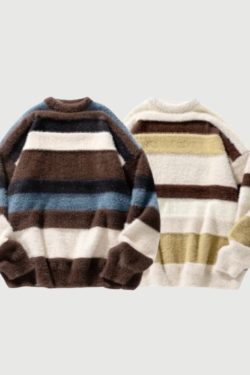 Style Core Aesthetics, New Style Trends Vintage Striped Round Neck Sweater