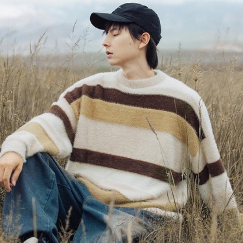 Style Core Aesthetics, New Style Trends Vintage Striped Round Neck Sweater Style Core Aesthetics, New Style Trends Vintage Striped Round Neck Sweater