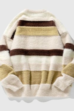 Style Core Aesthetics, New Style Trends Vintage Striped Round Neck Sweater
