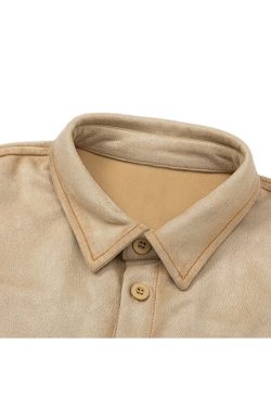 Style Core Aesthetics, New Style Trends Vintage Suede Solid Shirts