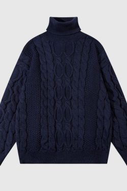 Style Core Aesthetics, New Style Trends Vintage Twist Solid Turtleneck Sweater