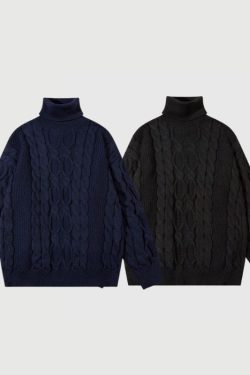 Style Core Aesthetics, New Style Trends Vintage Twist Solid Turtleneck Sweater