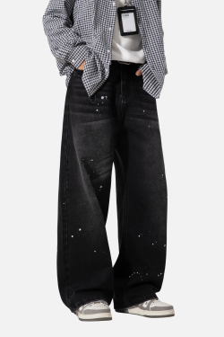 Style Core Aesthetics, New Style Trends Vintage Washed Paint-Splatter Jeans