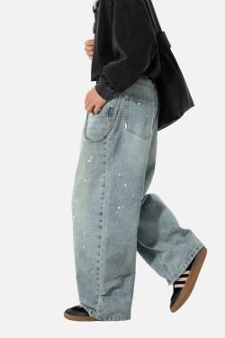 Style Core Aesthetics, New Style Trends Vintage Washed Paint-Splatter Jeans