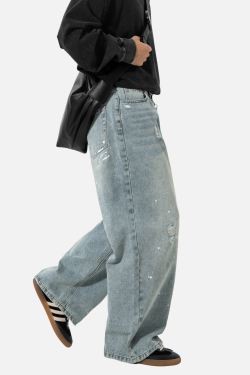 Style Core Aesthetics, New Style Trends Vintage Washed Paint-Splatter Jeans