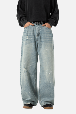 Style Core Aesthetics, New Style Trends Vintage Washed Paint-Splatter Jeans