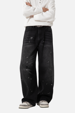 Style Core Aesthetics, New Style Trends Vintage Washed Paint-Splatter Jeans