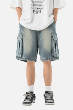 Style Core Aesthetics, New Style Trends Washed Denim Cargo Shorts