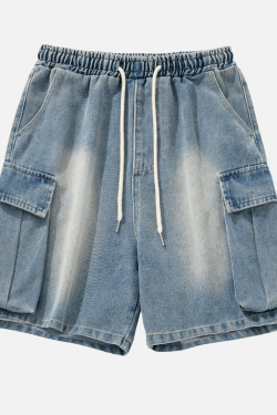 Style Core Aesthetics, New Style Trends Washed Denim Cargo Shorts