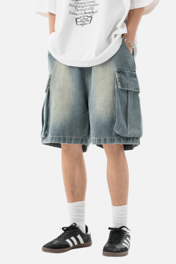 Style Core Aesthetics, New Style Trends Washed Denim Cargo Shorts
