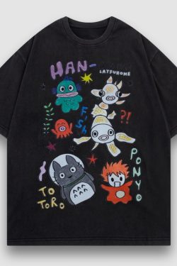 Style Core Aesthetics, New Style Trends Washed Distressed Anime Pinted Tee