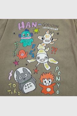 Style Core Aesthetics, New Style Trends Washed Distressed Anime Pinted Tee