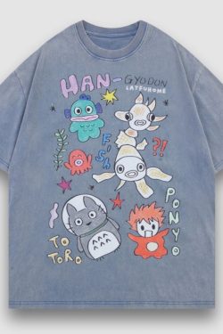 Style Core Aesthetics, New Style Trends Washed Distressed Anime Pinted Tee