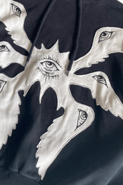 Style Core Aesthetics, New Style Trends Y2K Devil Eyes Graphic Hoodie