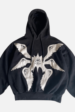 Style Core Aesthetics, New Style Trends Y2K Devil Eyes Graphic Hoodie