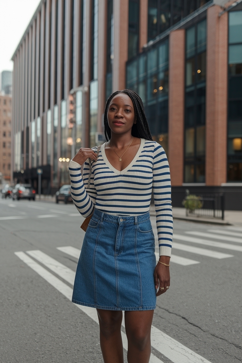 90s Denim Skirt Outfit Black Women: Retro Chic Looks outfit idea