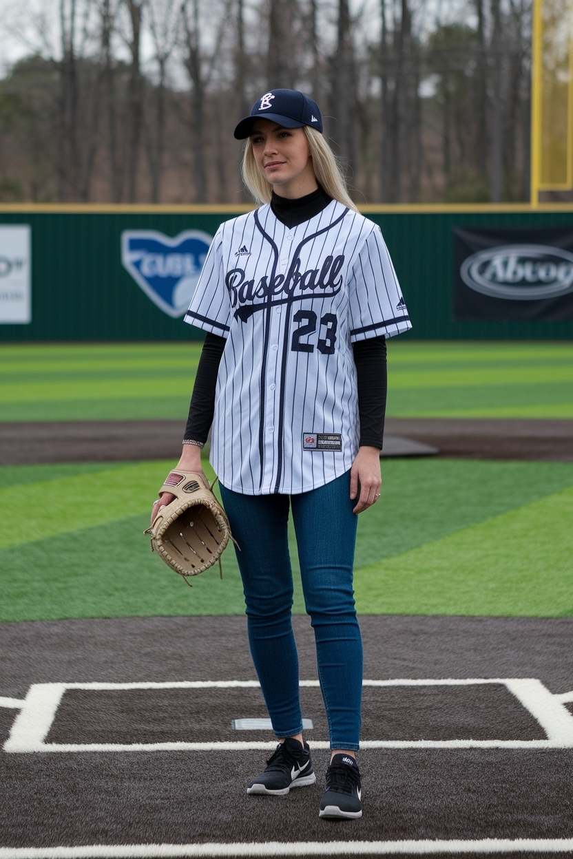 Baseball Jersey Outfit Women Winter: Layering for Comfort outfit idea