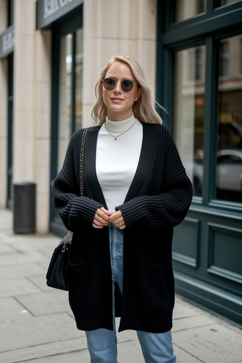 Oversize Styles: Black Cardigan Outfit Women Love outfit idea