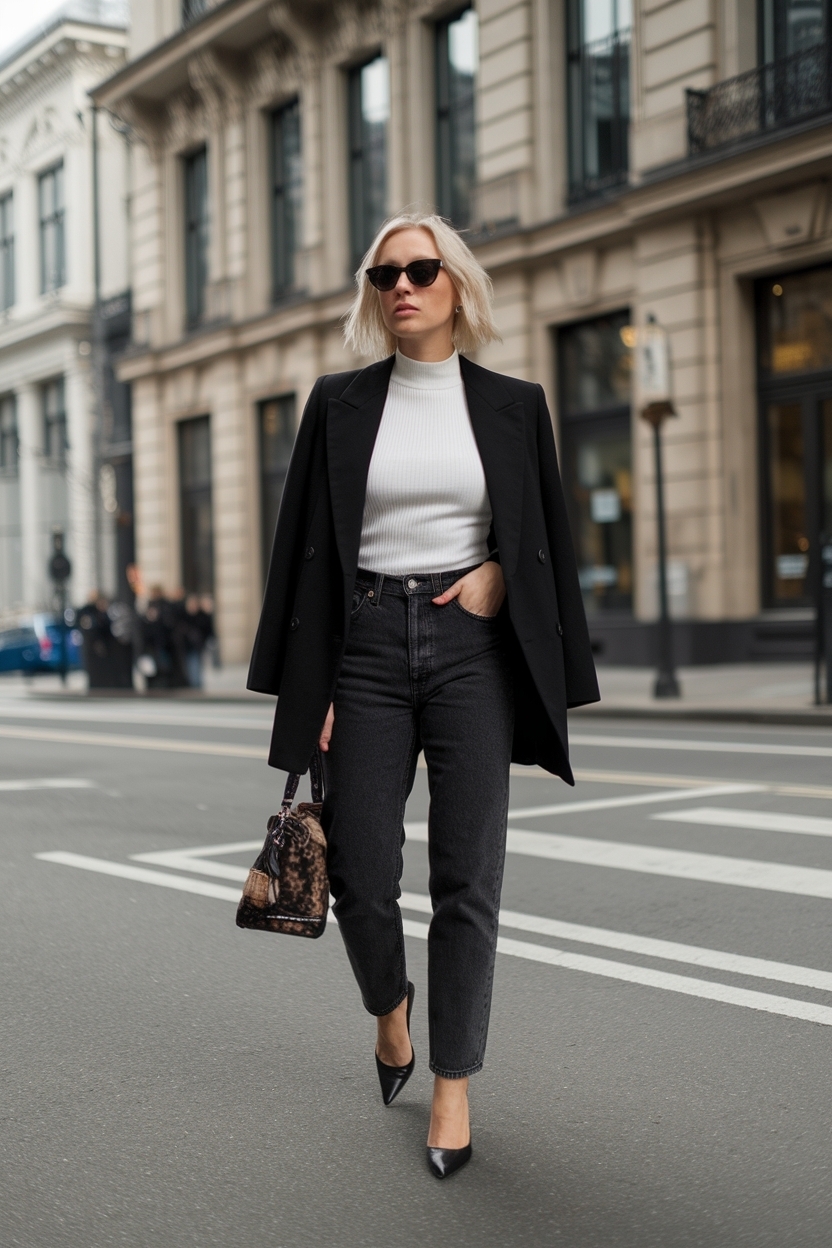 Trendy Black Low Rise Jeans Outfit for Women Over 40 outfit idea