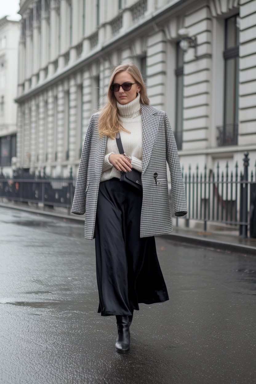 Elegant Black Satin Skirt Outfit Winter Styles outfit idea