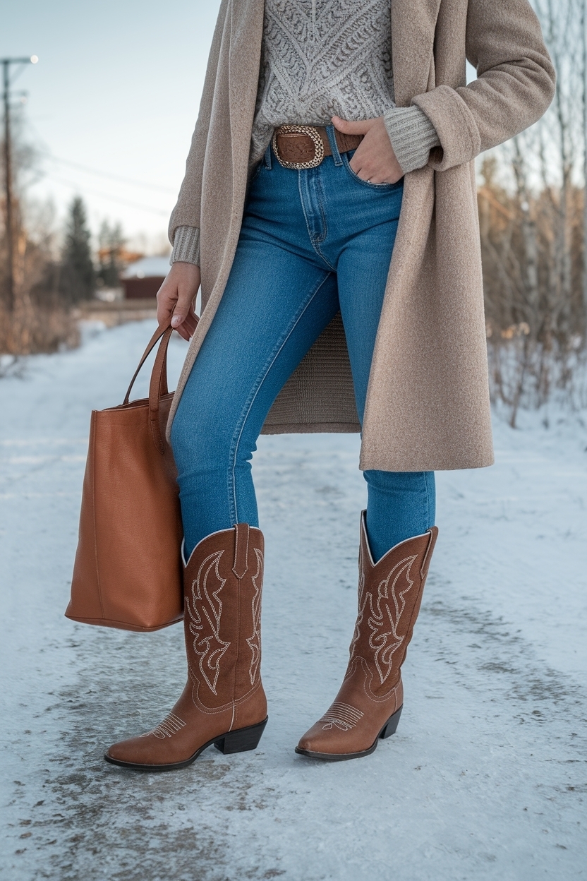 Brown Cowboy Boots Outfit Winter: Warm and Stylish Combinations outfit idea