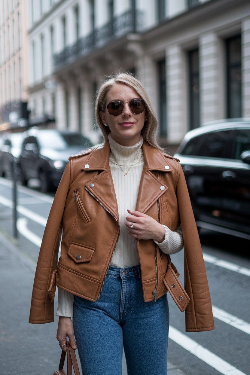 Brown Leather Jacket Outfit Aesthetic: Effortlessly Cool outfit idea