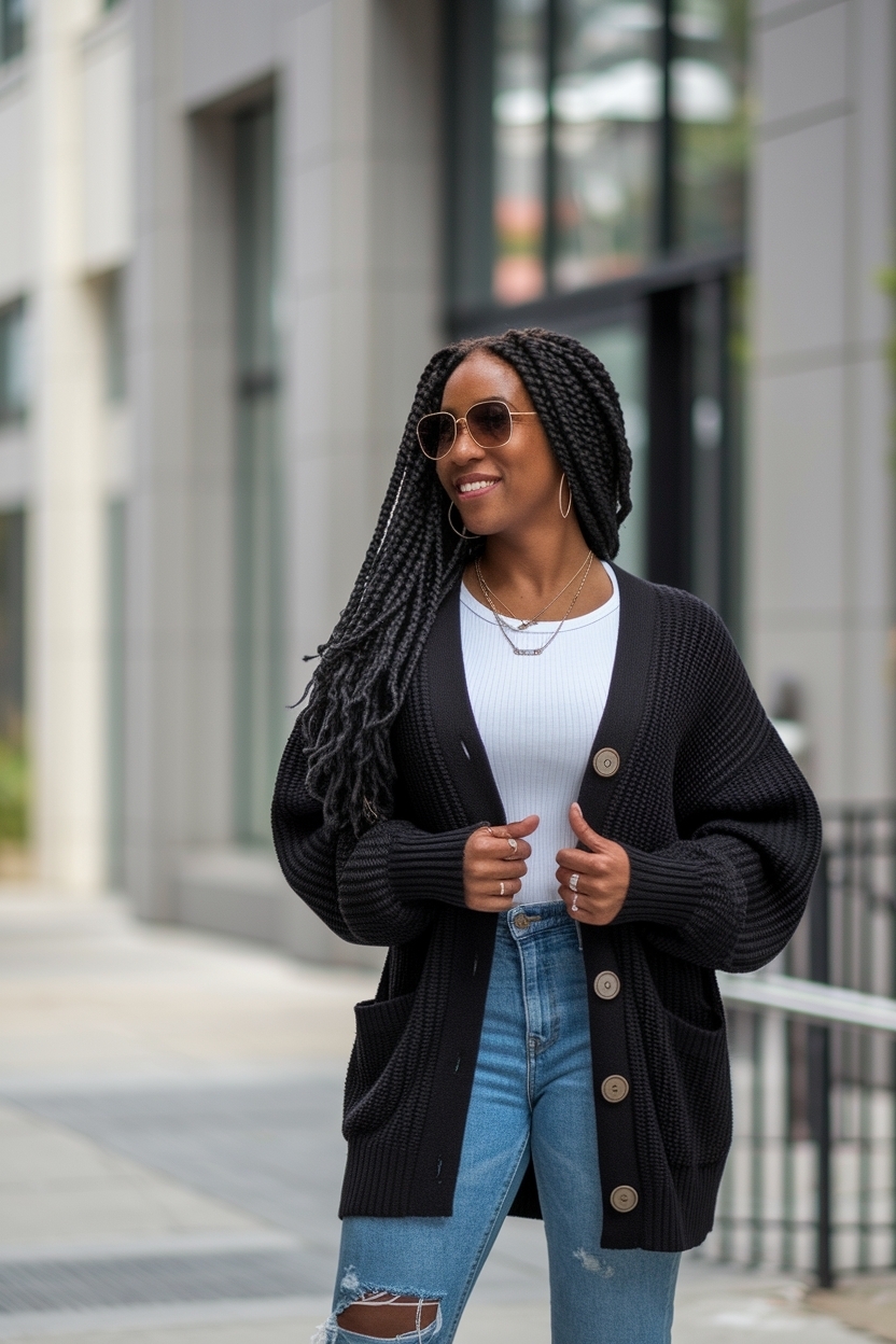 Button Up Cardigan Outfit Black Women Must-Have outfit idea
