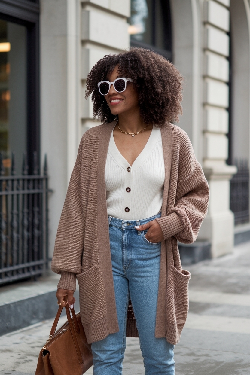 Cardigan and Jeans Outfit Black Women: Cozy Meets Chic outfit idea